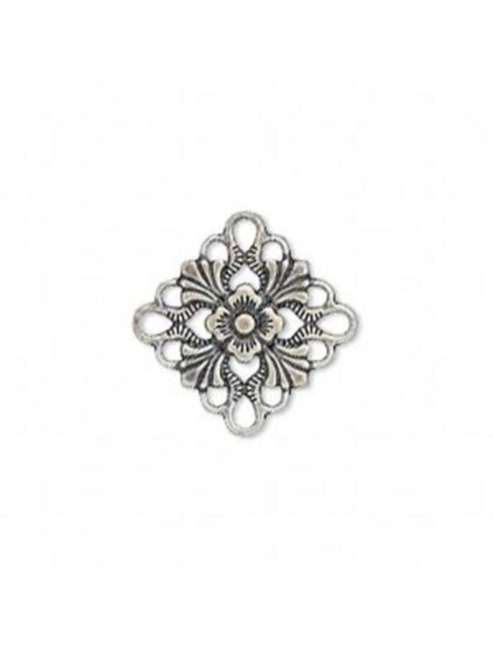 Antiqued Silver Filigree Diamond Charms Drops Beads 6 pcs